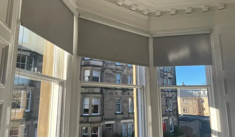 Roller blinds fitted on an Edinburgh bay window